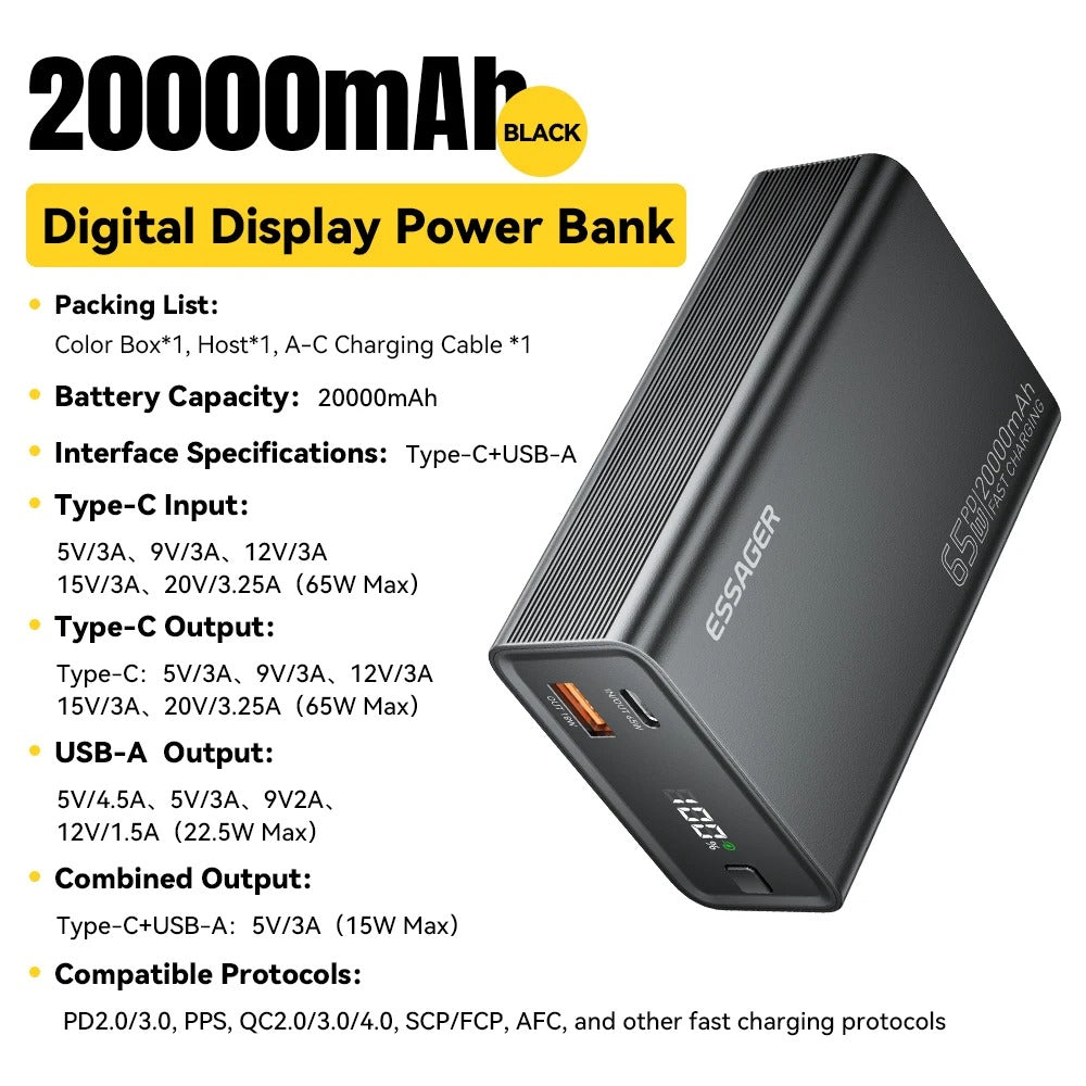 Batterie externe 20 000mAh – 65W charge rapide